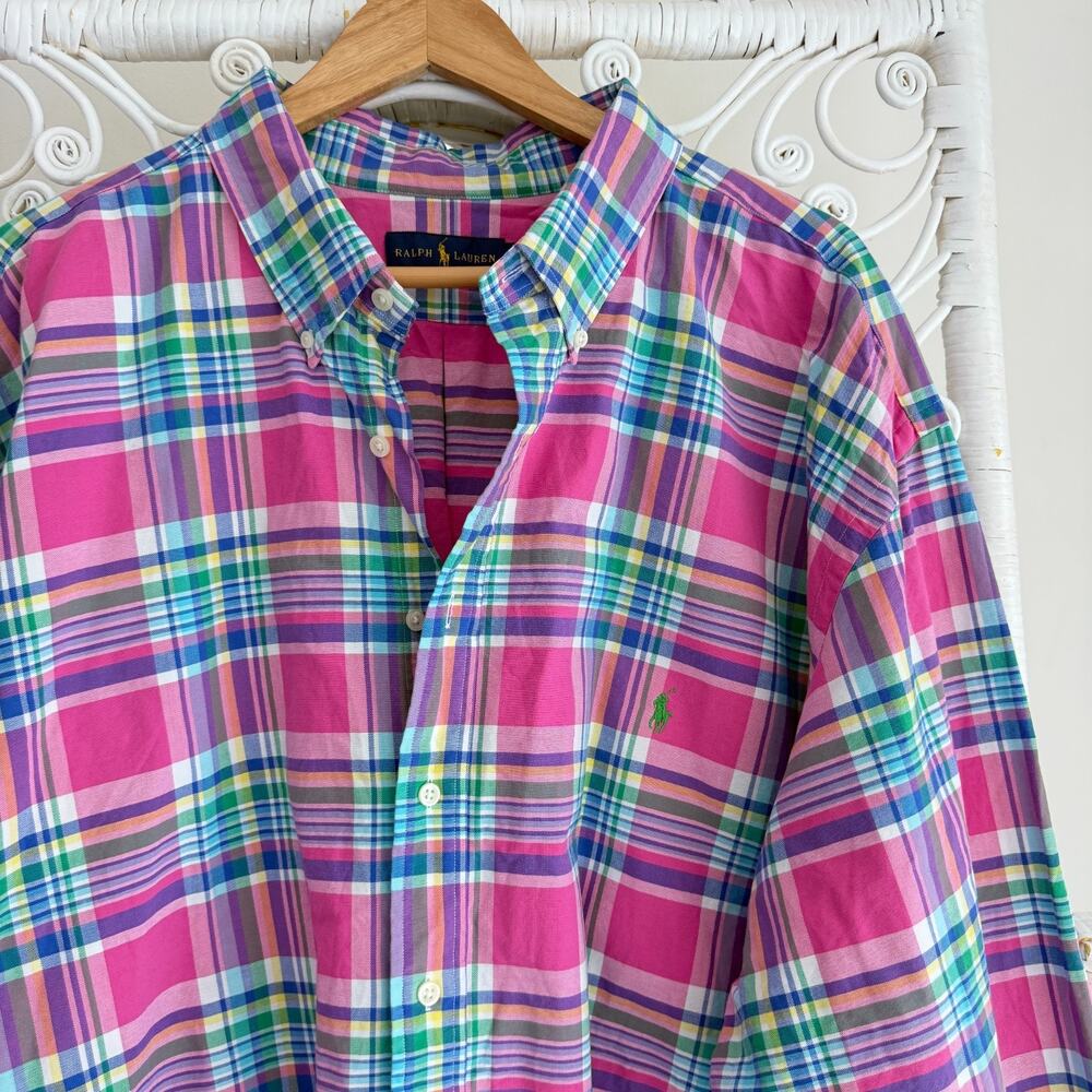 Ralph Lauren Shirt Men 3XL Tall Pink Plaid Oxford Button Down Long Sleeve - Picture 2 of 9